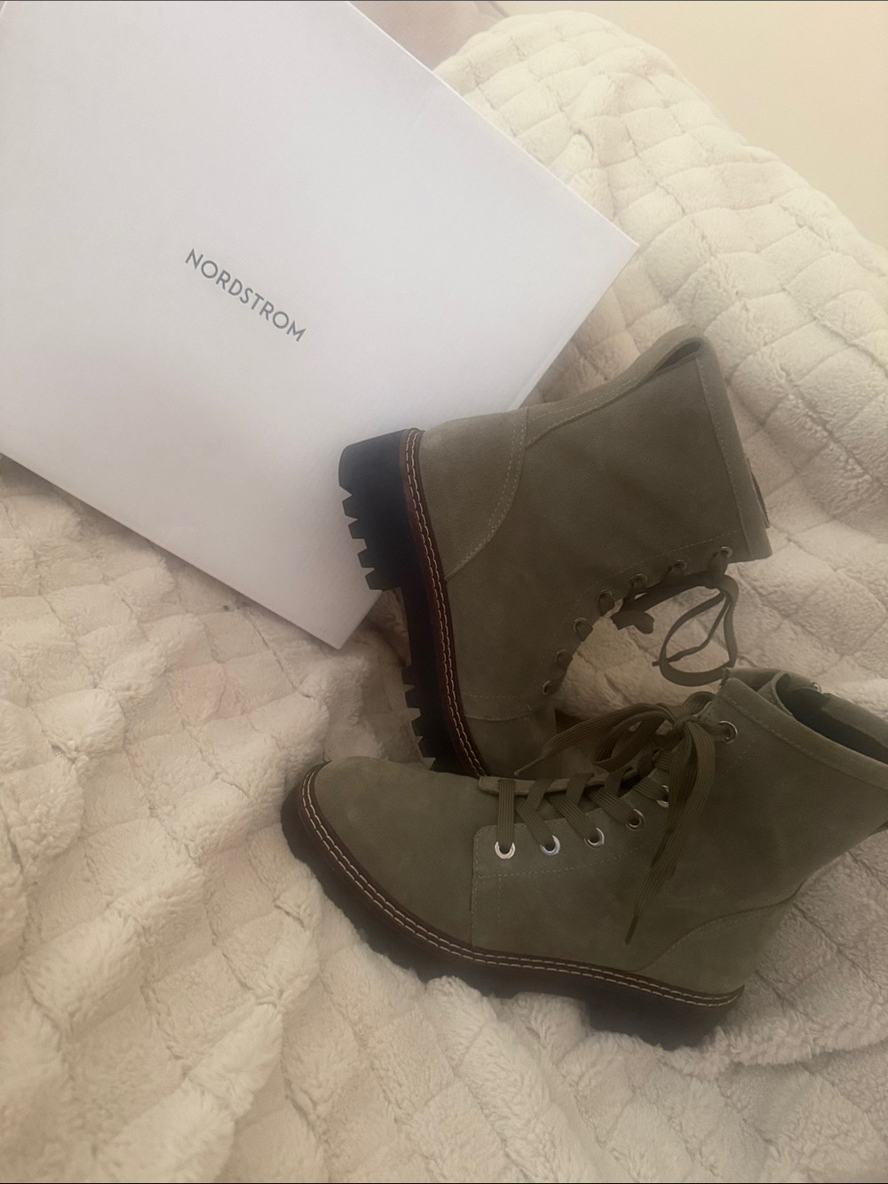 Nordstrom Olive Suede Lace-Up Lug Sole Boots